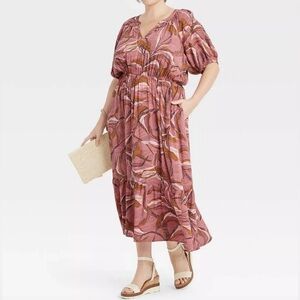 Women's Plus Size Puff Short Sleeve Midi Dress - Ava & Viv™ Mauve X